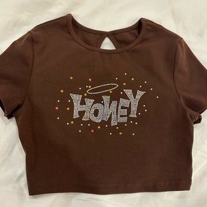 Brown honey crop top with rhinestones